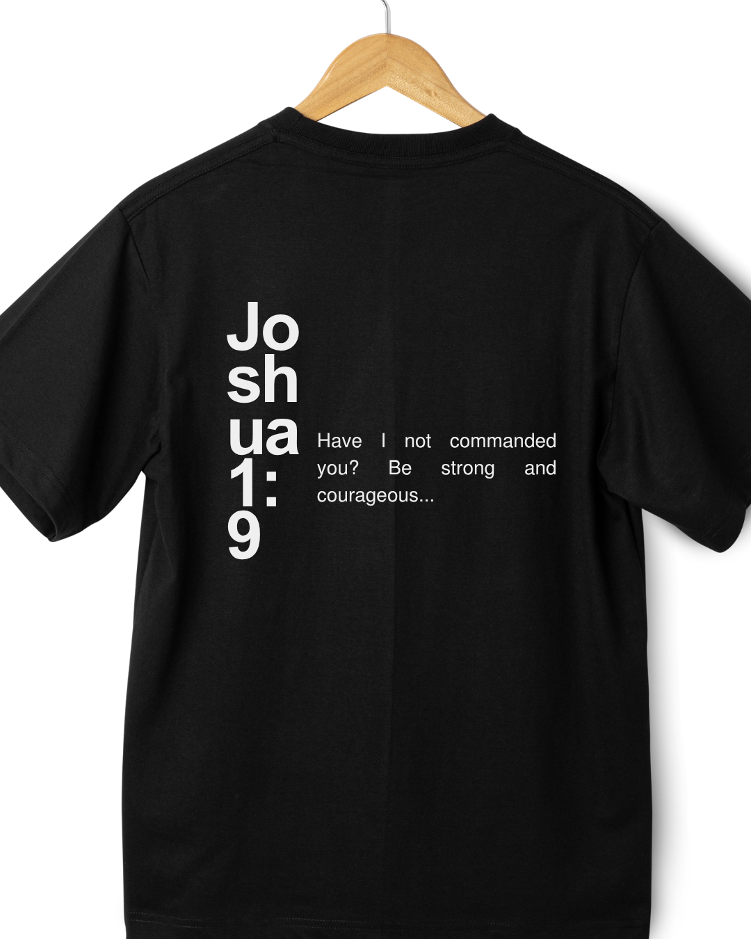 Joshua 1:9 Scripture Graphic Black T-Shirt – back view