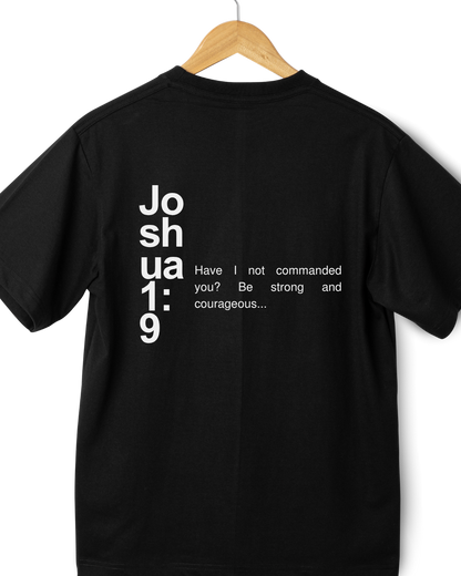 Joshua 1:9 Scripture Graphic Black T-Shirt – back view