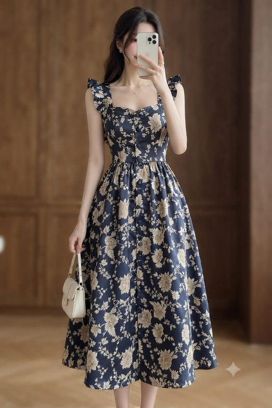 Floral Print Satin Midi Dress