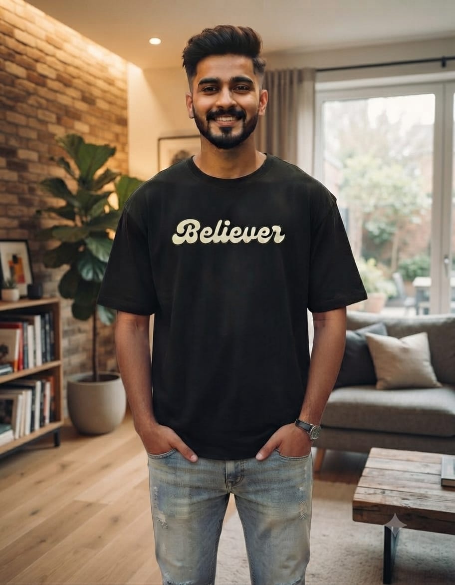 "Believer" Unisex Oversized  T-Shirt – 100% Pure Cotton Black Streetwear Tee